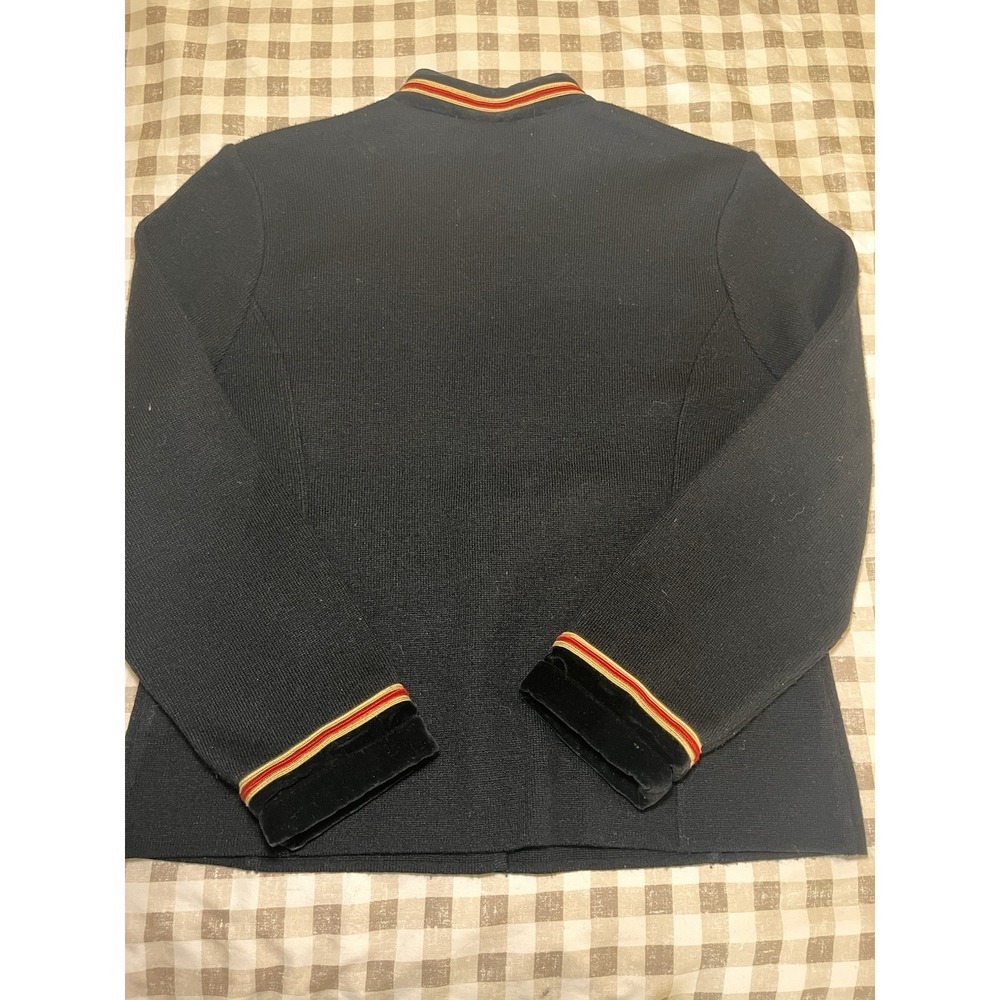 VTG Military Chic Black Cardigan Gold Buttons Mandarin Style Collar Sportswear - Picture 8 of 8